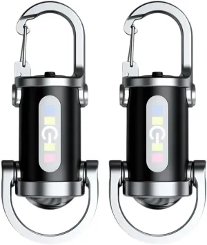 Mini Keychain Flashlight, USB Rechargeable Portable Flashlights Key Chain Light, Waterproof Small Keychain Light Tiny Flashlight for Outdoor (Black_2PCS)
