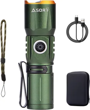 Mini Rechargeable LED Super Bright Flashlight,IP67 Waterproof Zoomable 2000 Lumens Tactical Flashlight with Magnets,4 Adjustable Light Source Modes for Camping,Hiking,Outdoor,Emergencies(Green)