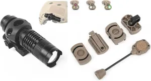 Mini Zoomable Tactical Flashlight   Tactical Helmet Light with White Green IR LED Task Lamp