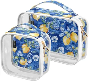MNSRUU Clear Makeup Bags Watercolor Lemon Toiletry Bag for Women 2 PCS Waterproof Clear Bags Clear Travel Toiletry Bag Small Cosmetic Makeup Bag, Carry on Airport Airline Compliant Bag