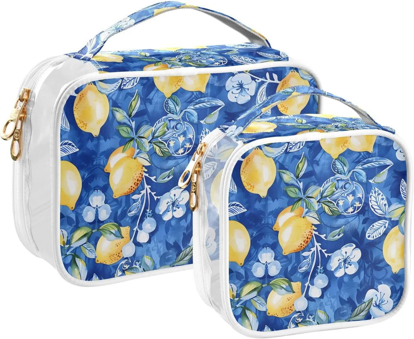 MNSRUU Clear Makeup Bags Watercolor Lemon Toiletry Bag for Women 2 PCS Waterproof Clear Bags Clear Travel Toiletry Bag Small Cosmetic Makeup Bag, Carry on Airport Airline Compliant Bag