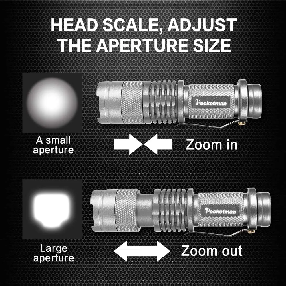 MODOAO 6 Pack LED Mini Flashlights 7W 300LM SK-68 3 Modes Adjustable Focus Zoomable Q5 LED Tactical Flashlight for Camping Hiking Emergency (Six Color Pack)