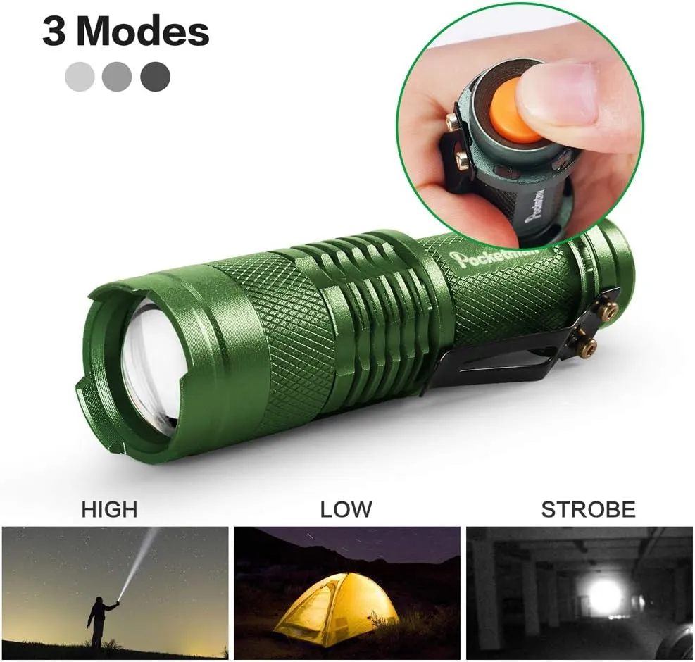 MODOAO 6 Pack LED Mini Flashlights 7W 300LM SK-68 3 Modes Adjustable Focus Zoomable Q5 LED Tactical Flashlight for Camping Hiking Emergency (Six Color Pack)