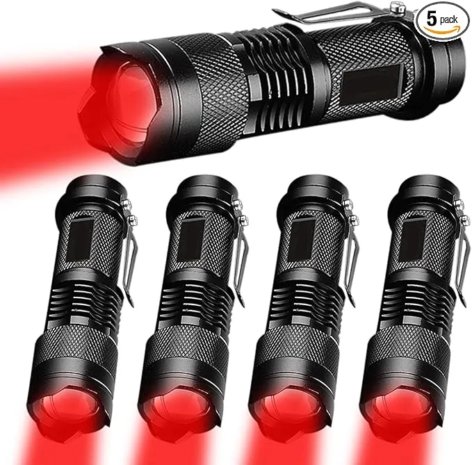 MODOAO Red Light Flashlight, 3 Modes Red Led Flashlight, Focus Zoomable,Use in Night Observation and Outdoor Activities for Camping, Hiking, Night Vision (5)