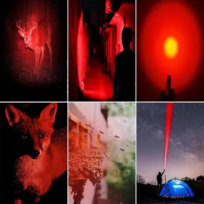MODOAO Red Light Flashlight, 3 Modes Red Led Flashlight, Focus Zoomable,Use in Night Observation and Outdoor Activities for Camping, Hiking, Night Vision (5)