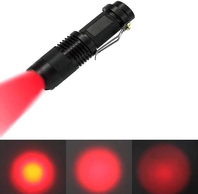 MODOAO Red Light Flashlight, 3 Modes Red Led Flashlight, Focus Zoomable,Use in Night Observation and Outdoor Activities for Camping, Hiking, Night Vision (5)