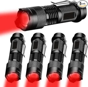 MODOAO Red Light Flashlight, 3 Modes Red Led Flashlight, Focus Zoomable,Use in Night Observation and Outdoor Activities for Camping, Hiking, Night Vision (5)