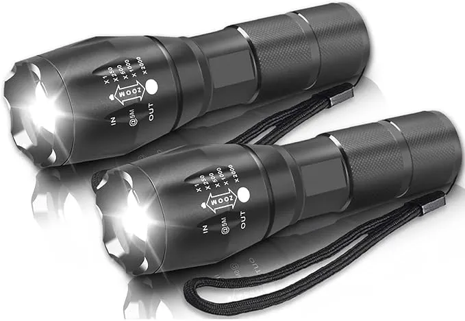 MODOAO Tactical Flashlights High Lumens Zoomable Bright LED Flashlight 5 Modes for Outdoor Camping,Emergency,Hiking with Handheld Flashlights (2 Pack)