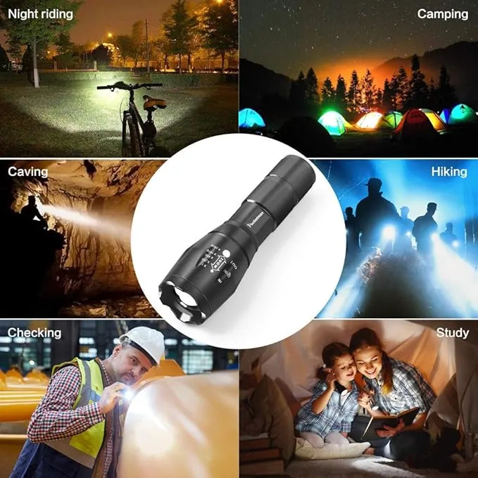 MODOAO Tactical Flashlights High Lumens Zoomable Bright LED Flashlight 5 Modes for Outdoor Camping,Emergency,Hiking with Handheld Flashlights (2 Pack)