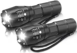MODOAO Tactical Flashlights High Lumens Zoomable Bright LED Flashlight 5 Modes for Outdoor Camping,Emergency,Hiking with Handheld Flashlights (2 Pack)