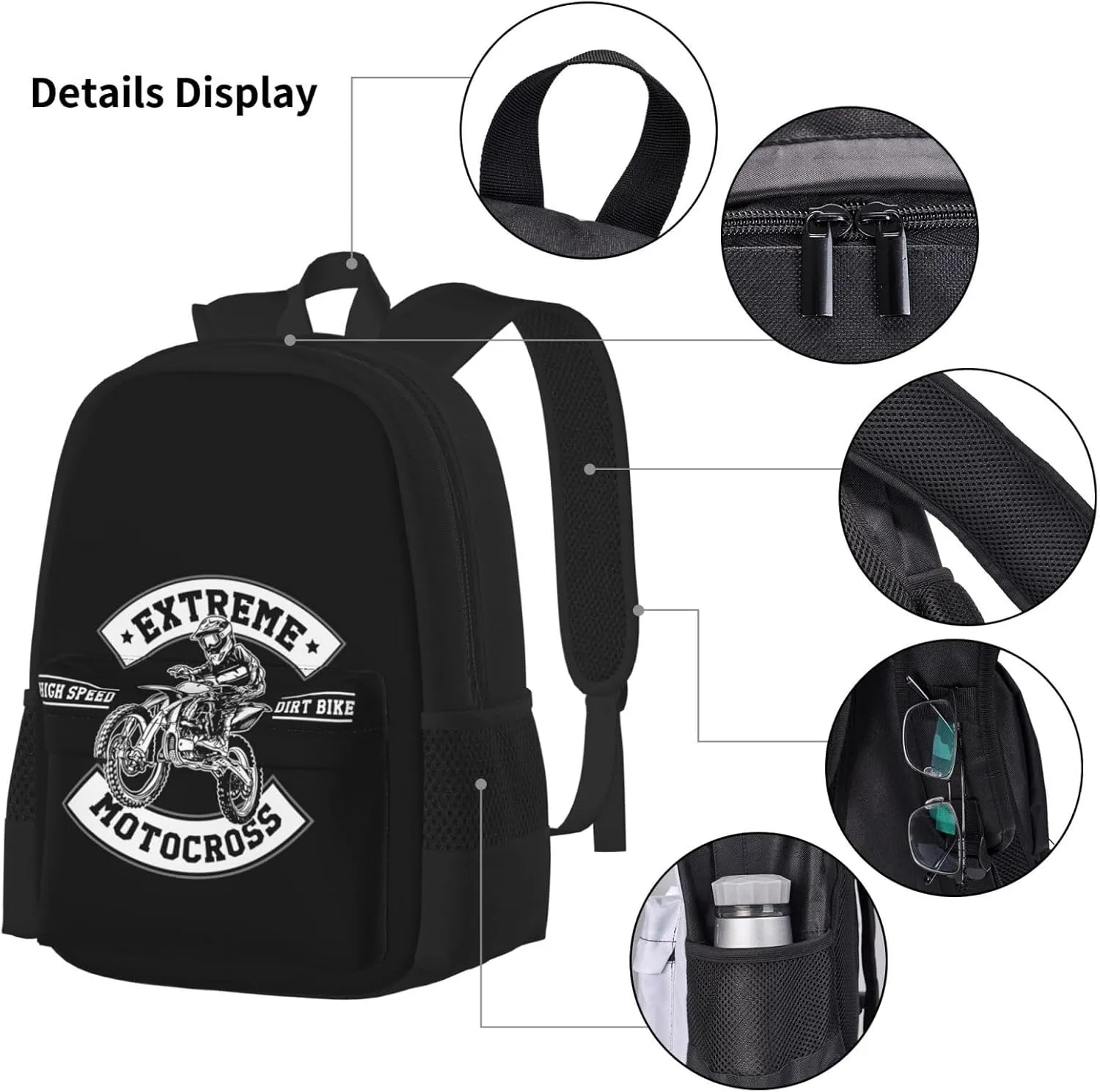 Motocross Dirt Bike High Speed Pride Extreme Motocross Multifunctional Pocket Backpack Crossbody Lunch Bag Pencil Case 3Pcs Set Large Capacity Backpack