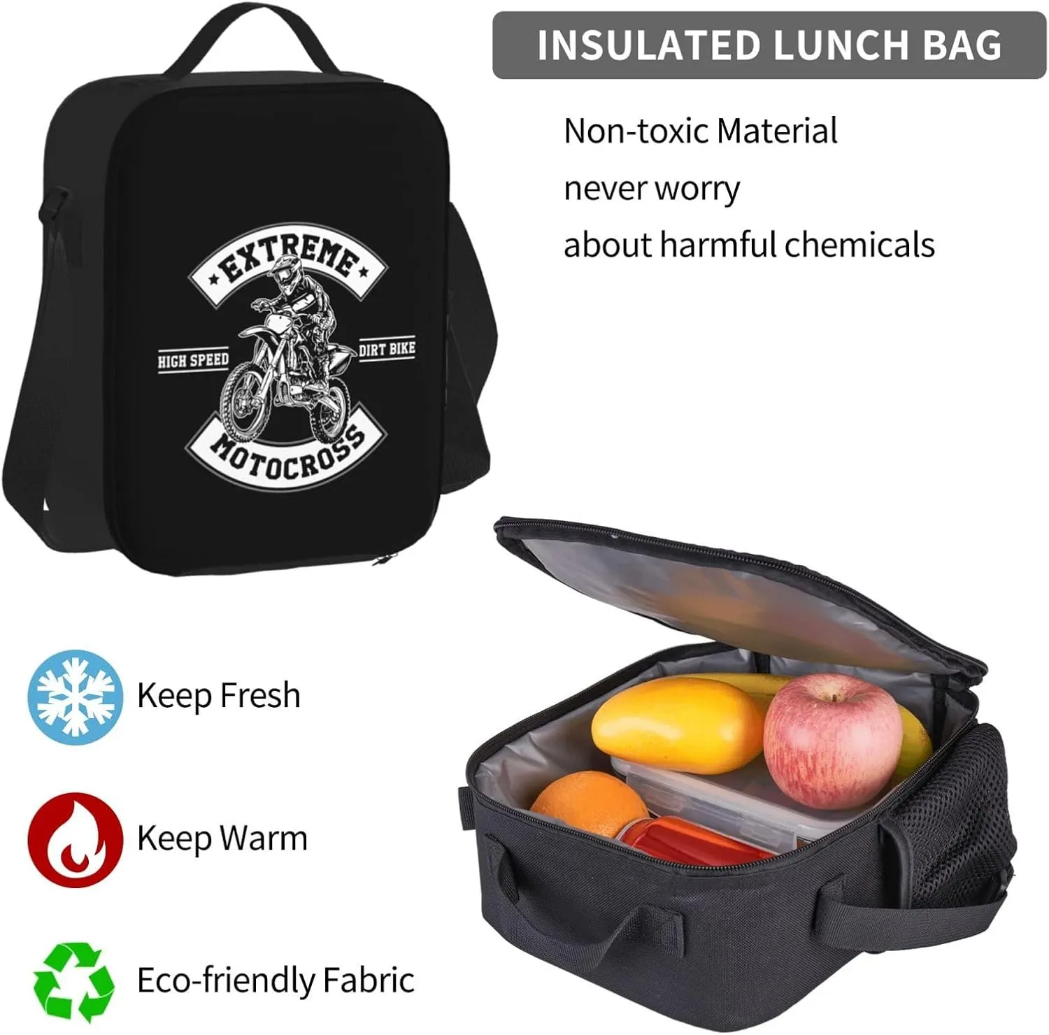 Motocross Dirt Bike High Speed Pride Extreme Motocross Multifunctional Pocket Backpack Crossbody Lunch Bag Pencil Case 3Pcs Set Large Capacity Backpack
