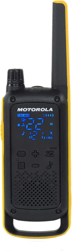 Motorola Solutions, Portable FRS, T475, Talkabout, Two-Way Radios, Emergency Preparedness, Rechargeable, 22 Channel, 35 Mile, Black W/Yellow, 2 Pack