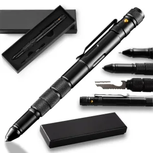 Multi-Function Military Defense Tactical Pen Emergency Flashlight Strobe Bottle Opener Glass Breaker Waterproof Storage Case