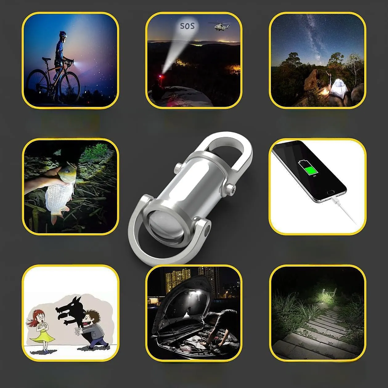 Multifunctional Keychain Mini Flashlight, Waterproof Rechargeable Keychain Light (Black, with C to C)