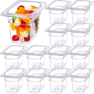 Mumufy 12 Packs Plastic Clear Food Pan 1/9 Size Deep Stackable Polycarbonate Pan with Capacity Indicator Restaurant Commercial Hotel Pans for Fruits Vegetables Beans Corns (4 Inch)