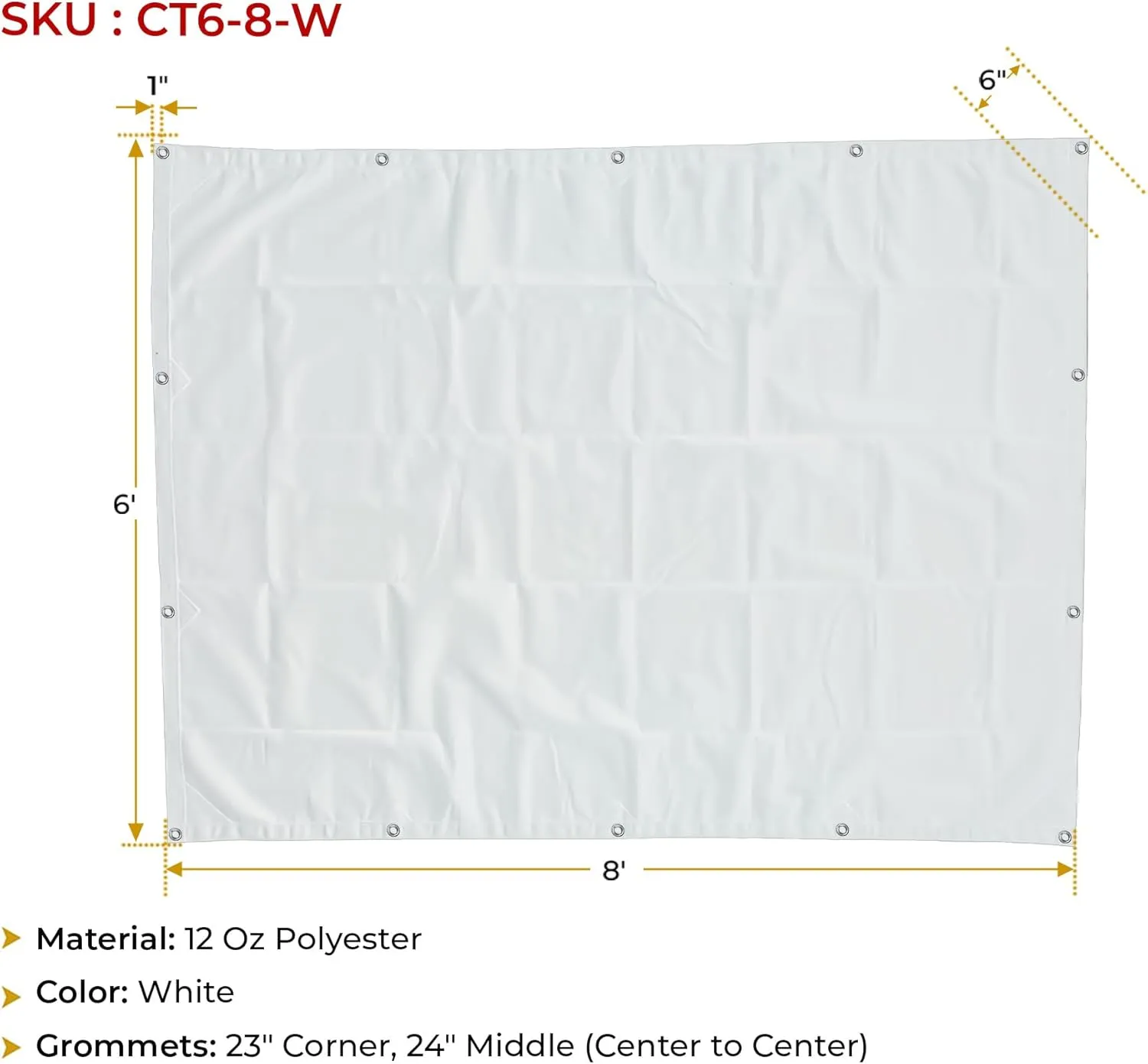 Mytee Products 6' x 8' White Canvas Tarp 12oz - Water Resistant & Breathable - Heavy Duty Tarps - Multipurpose Tarpaulin Cover for Camping Tent