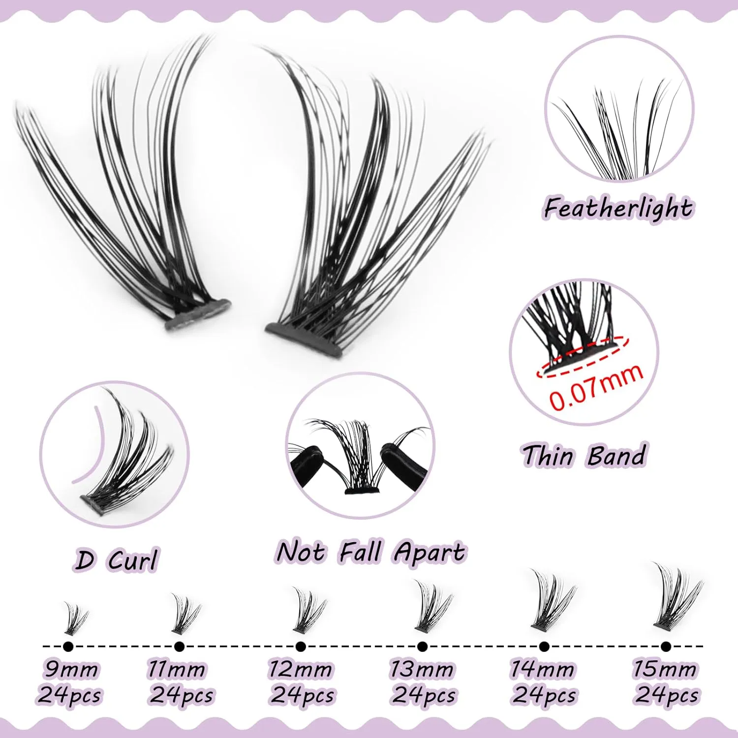 Natural Eyelash Kit 30d 40d DIY Lash Extension Kit Beginners 9-15mm Invisible Band Lash Clusters with Lash Bond and Seal Waterproof Tweezers Comb and Lash Remover (0.07D,D Curl,144pcs, Kit)