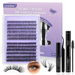 Natural Eyelash Kit 30d 40d DIY Lash Extension Kit Beginners 9-15mm Invisible Band Lash Clusters with Lash Bond and Seal Waterproof Tweezers Comb and Lash Remover (0.07D,D Curl,144pcs, Kit)