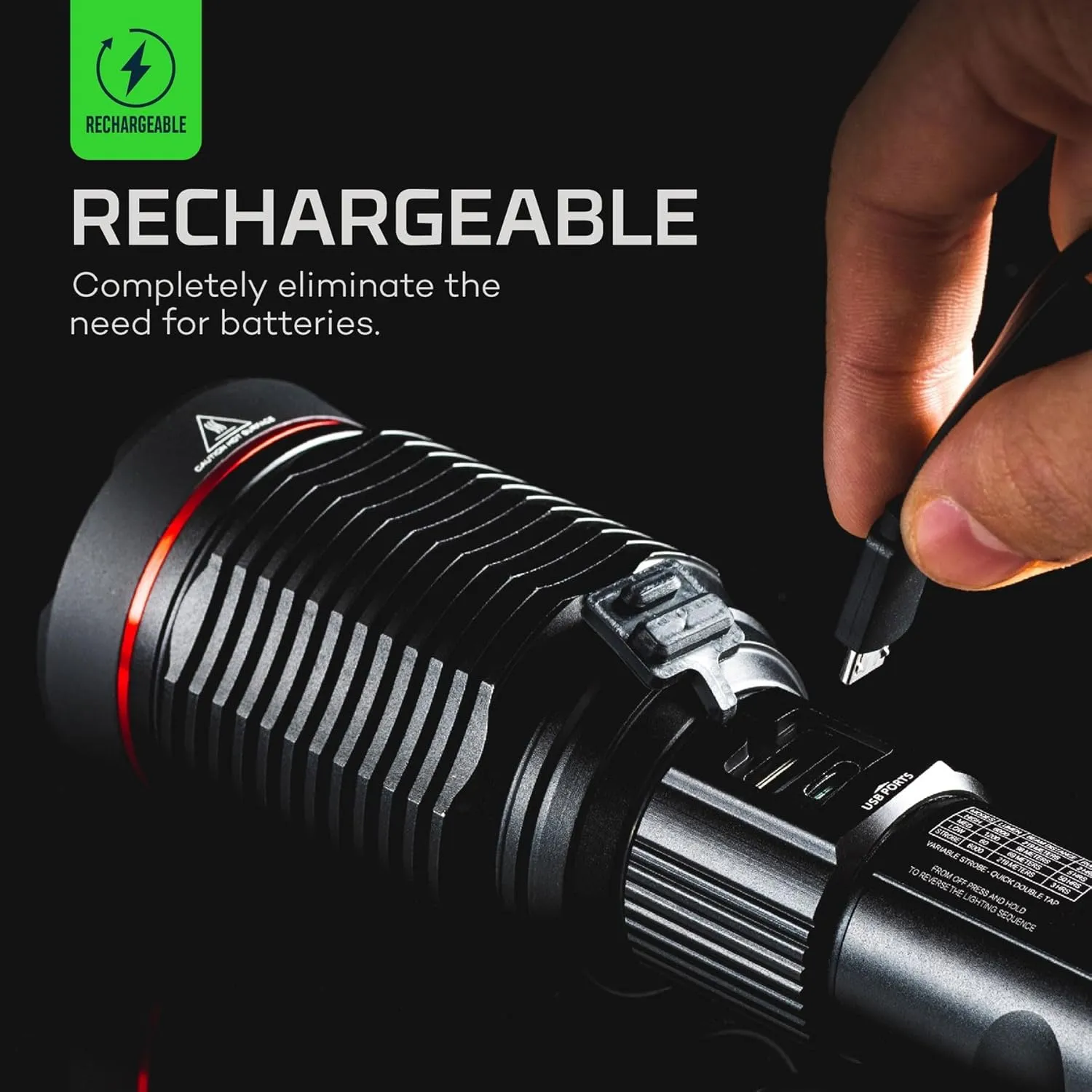 NEBO Redline 6K Rechargeable Flashlight | 6000 Lumens, 4 Light Modes, Durable Metal & Waterproof, Bright Tactical Light for Camping, Hunting & EDC, Includes Charging Cable
