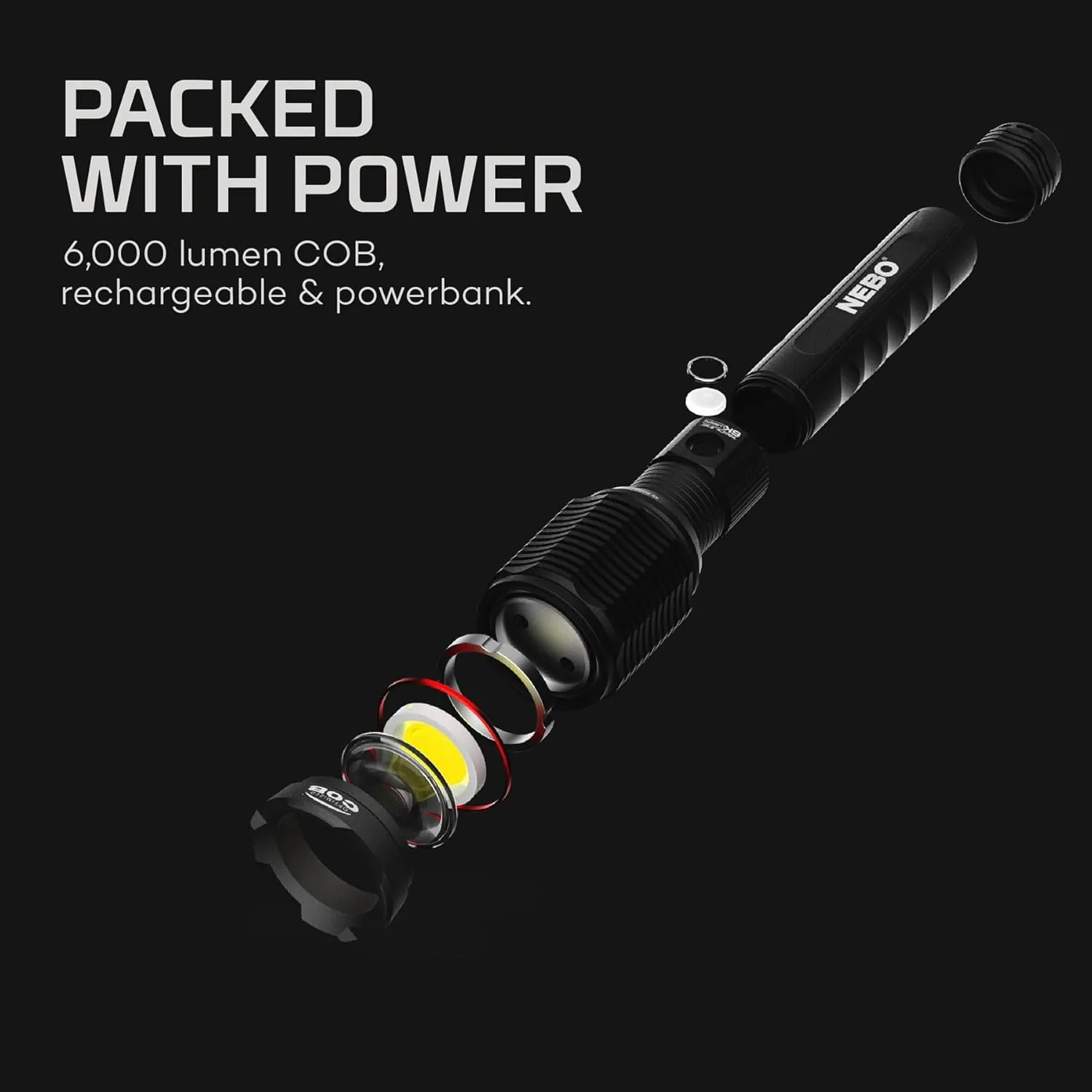 NEBO Redline 6K Rechargeable Flashlight | 6000 Lumens, 4 Light Modes, Durable Metal & Waterproof, Bright Tactical Light for Camping, Hunting & EDC, Includes Charging Cable