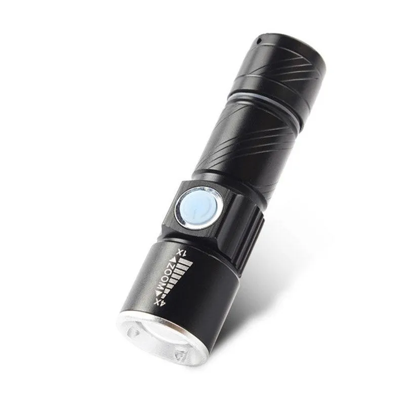 New USB Rechargable Flashlights 18650 Battery LED Flash Light Aluminum Waterproof Zoomable LED Torch Lighting Lamp Gold Black