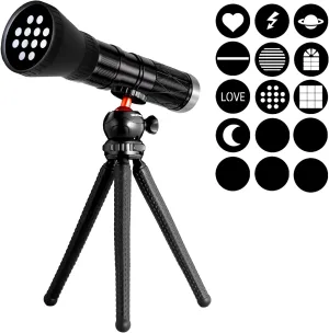 NiceVeedi 4-Color Handheld Photography Lighting Kit with 15 GOBO Filters & Tripod, 6000mAh Rechargeable Photography Flashlight with Diffusion, Zoomable Lighting for Video Recording/Sunset