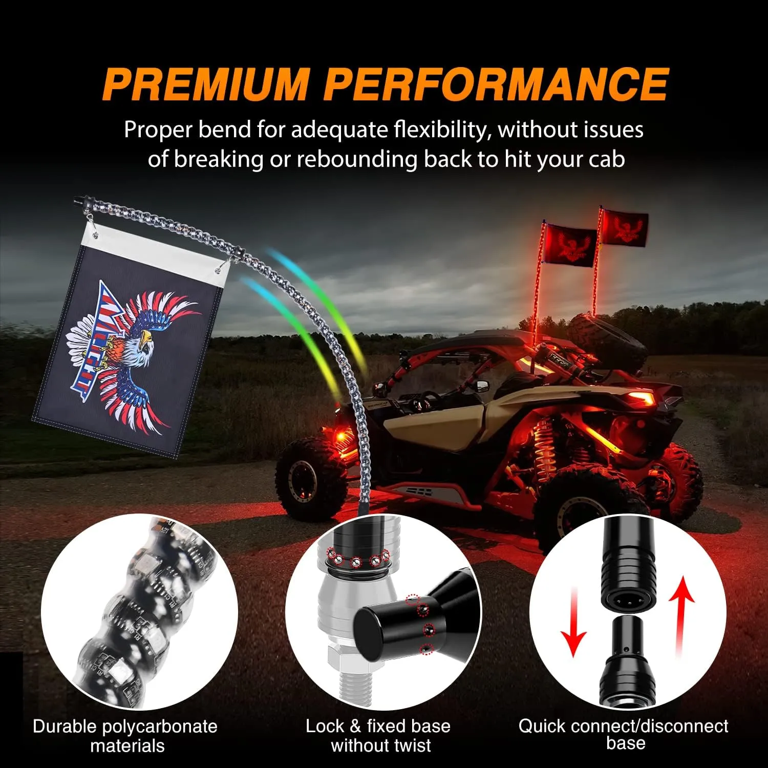 Nilight 2PCS 3FT RGB LED Whip Light, Remote App Control w/DIY Chasing Patterns Stop Turn Reverse Lighting Modes Safety Lighted Antenna for ATV UTV Polaris RZR Can-am Dune Buggy Jeep