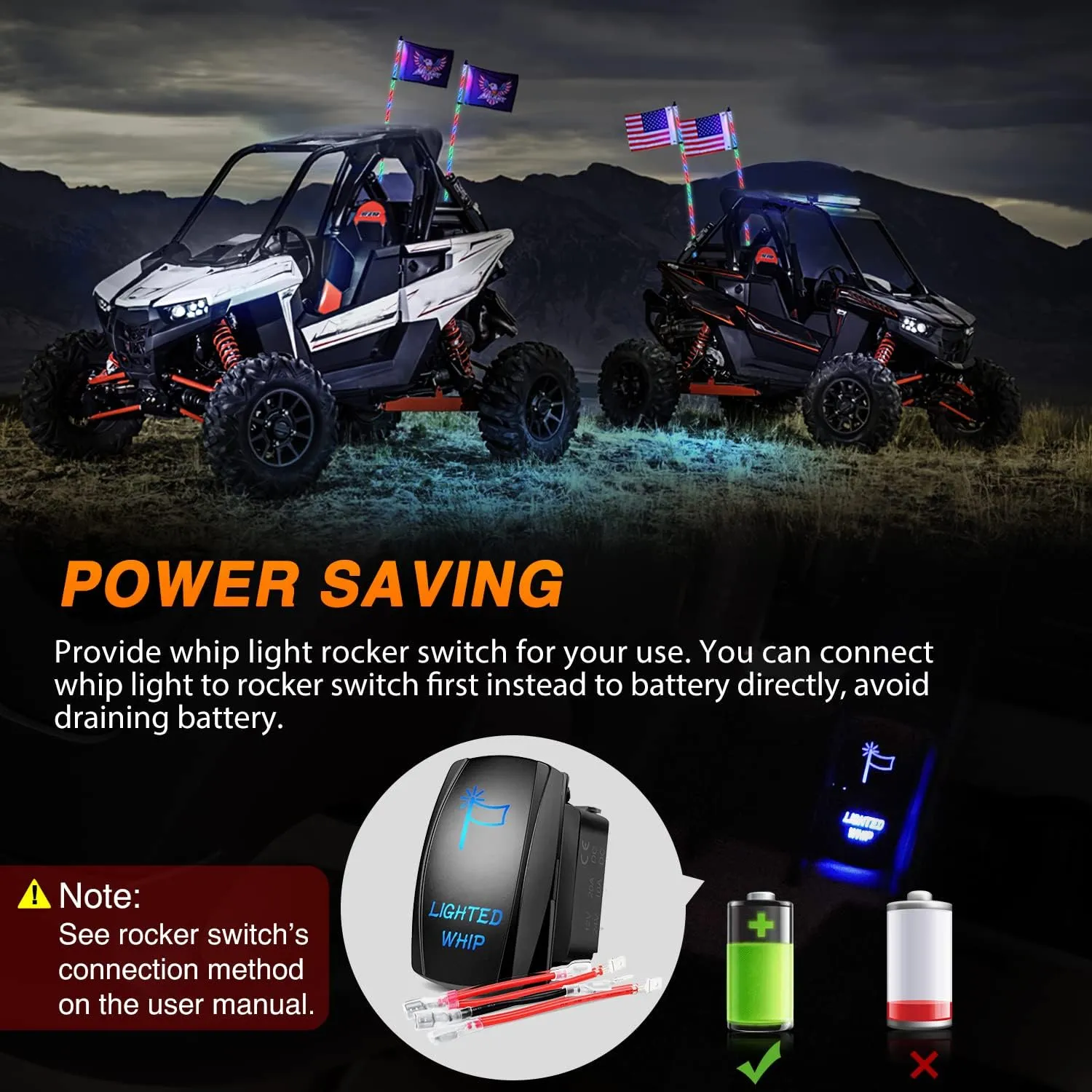 Nilight 2PCS 3FT RGB LED Whip Light, Remote App Control w/DIY Chasing Patterns Stop Turn Reverse Lighting Modes Safety Lighted Antenna for ATV UTV Polaris RZR Can-am Dune Buggy Jeep