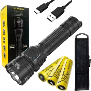 Nitecore MH25 PRO Multitask Hybrid Series Rechargeable Flashlight -3300 lumens w/ 2x EXTRA NL2150HPR Batteries and Eco-Sensa USB Charging Cable