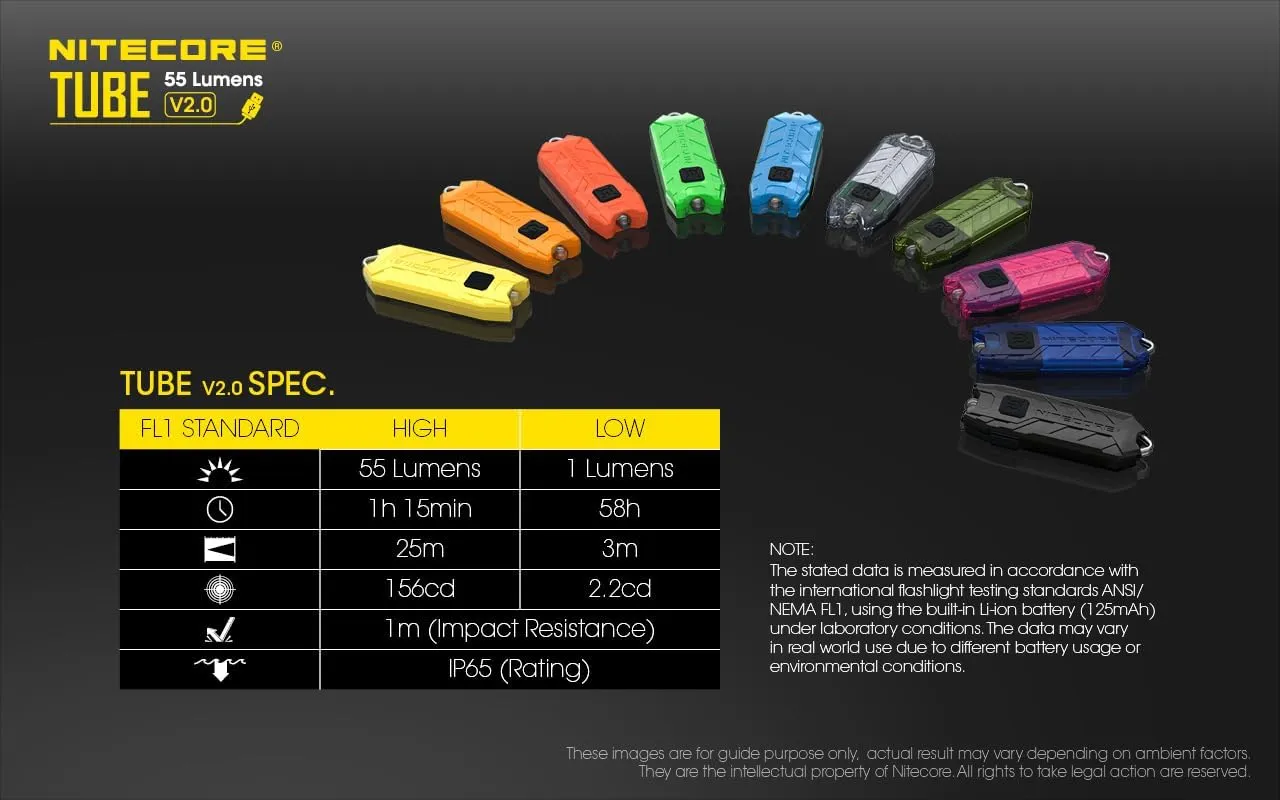 Nitecore Tube v2.0 55 Lumen USB Rechargeable Ultralight Keychain Flashlight (Jacinth)
