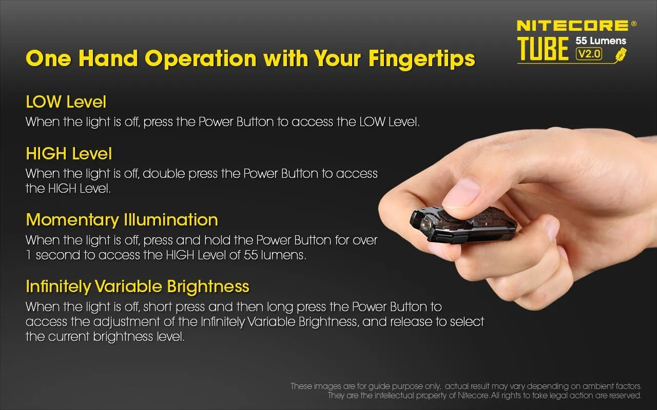 Nitecore Tube v2.0 55 Lumen USB Rechargeable Ultralight Keychain Flashlight (Jacinth)
