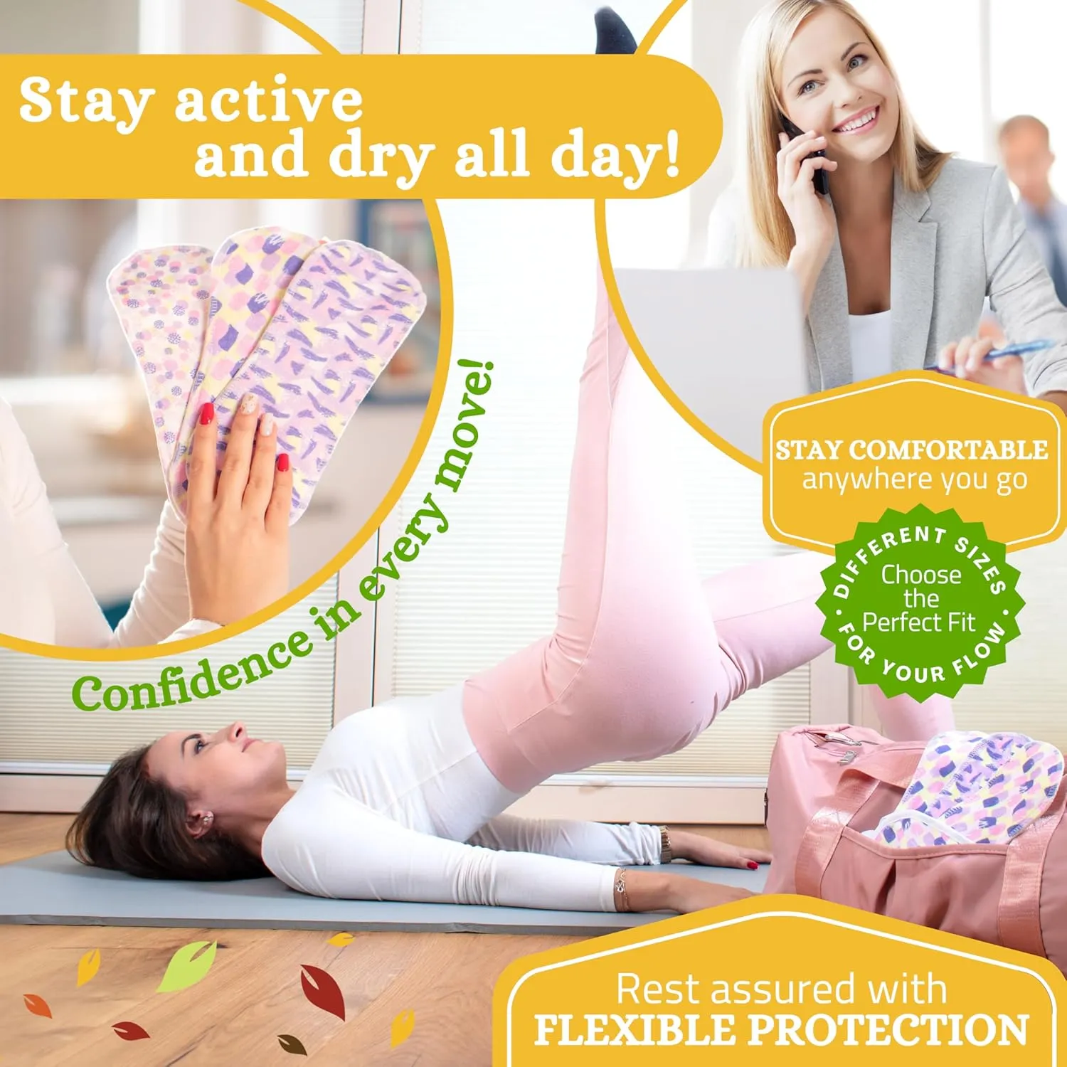 Non-Slip Premium Reusable Period Pads for Light Flow (S M, 6-Pack); High-Temp Washable Organic Cotton Cloth Pad for Women & Teens; Non-Irritating Reusable Pads Menstrual for Comfortable Period Care