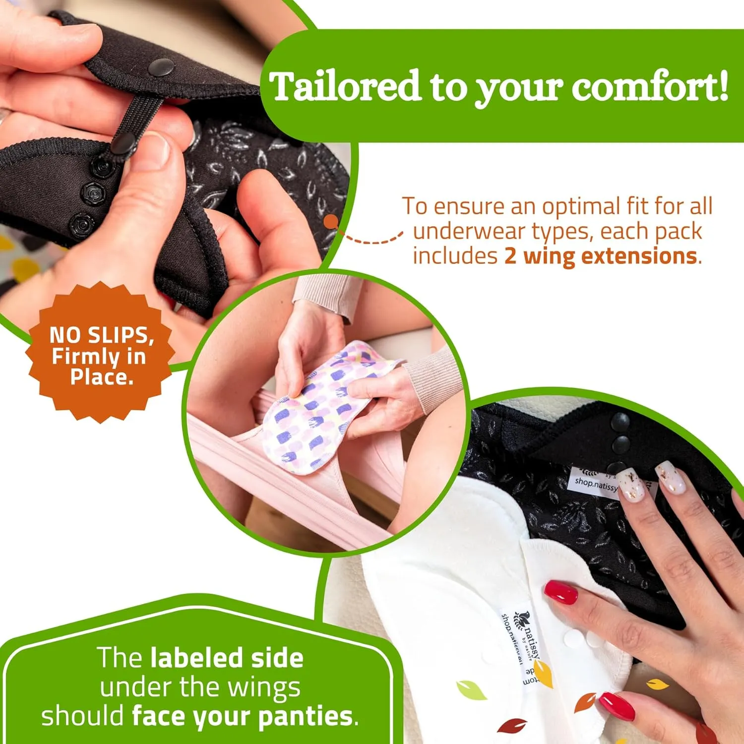 Non-Slip Premium Reusable Period Pads for Light Flow (S M, 6-Pack); High-Temp Washable Organic Cotton Cloth Pad for Women & Teens; Non-Irritating Reusable Pads Menstrual for Comfortable Period Care