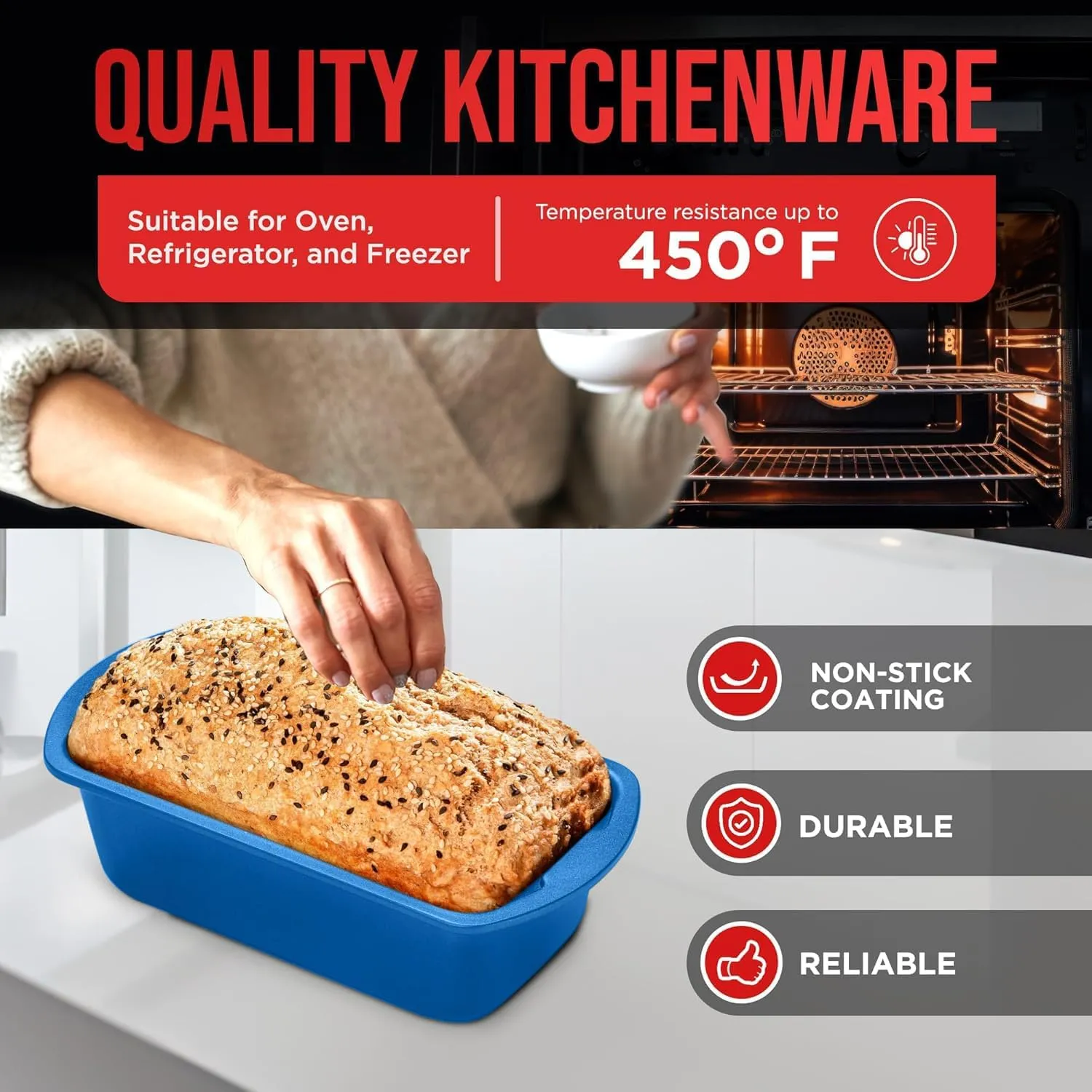 Nonstick Loaf Pan Set Pack of 4, 7" to 11" Large Baking Bread Pan, Oven Safe Up to 450°F, PFOA, PFOS, PTFE Free, Space Saving Stackable Design, Stain Resistant, Dishwasher Friendly, Blue Marble