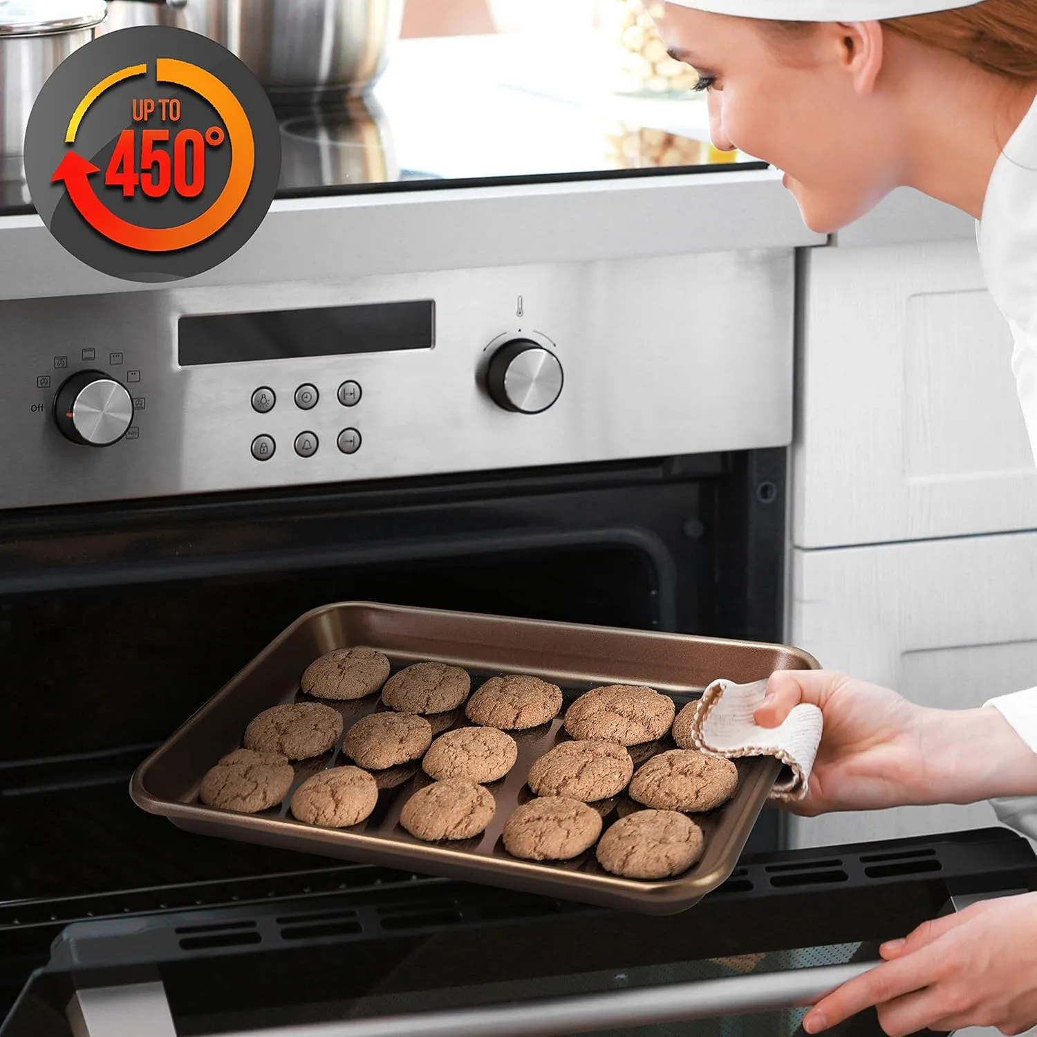 NutriChef 2-Piece Nonstick Stackable Cookie Sheet - Non-Toxic Carbon Steel Baking Pans - Heavy Duty, Wrap Resistance Thick Bakeware Set - Easy Clean and Oven & Dishwasher Safe