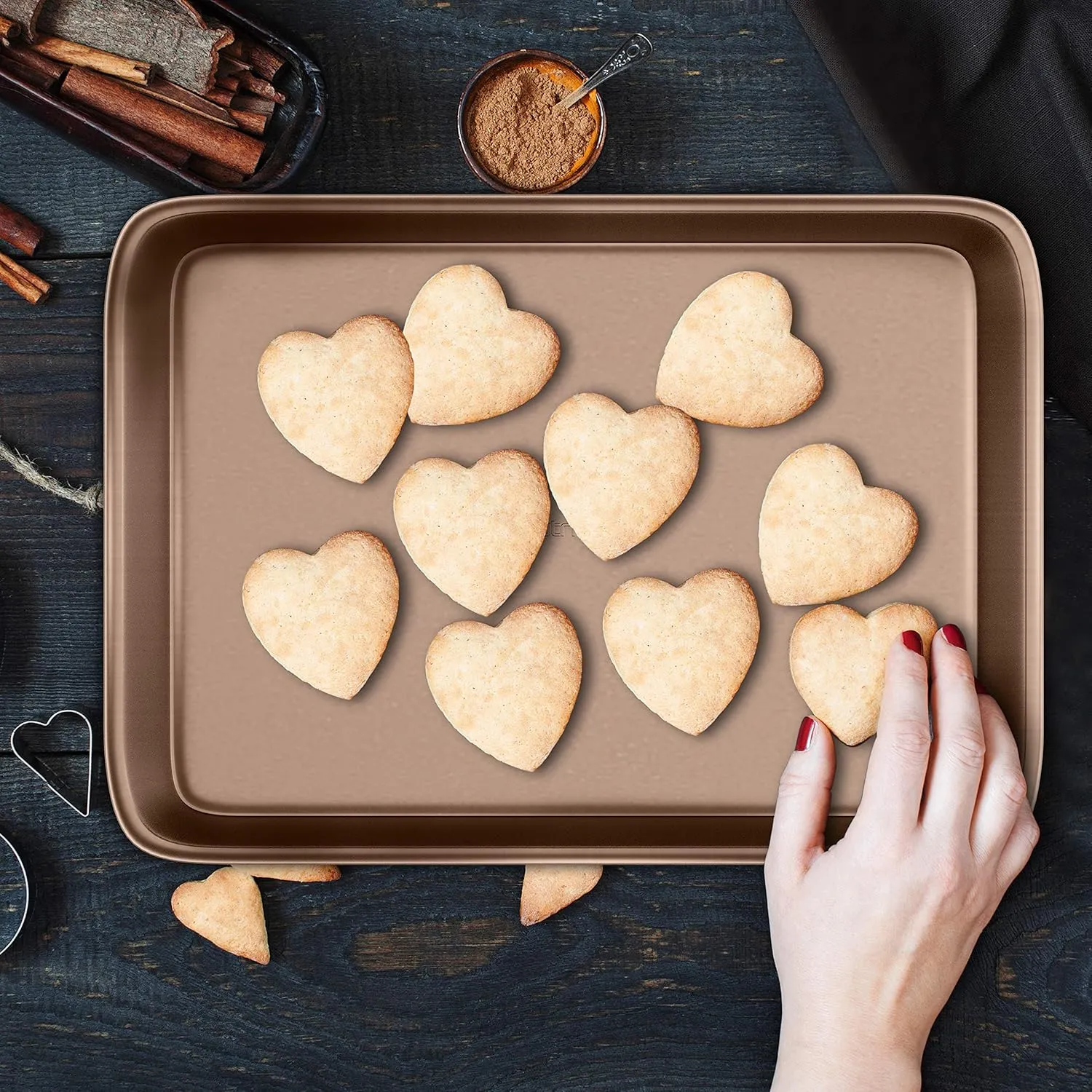 NutriChef 2-Piece Nonstick Stackable Cookie Sheet - Non-Toxic Carbon Steel Baking Pans - Heavy Duty, Wrap Resistance Thick Bakeware Set - Easy Clean and Oven & Dishwasher Safe