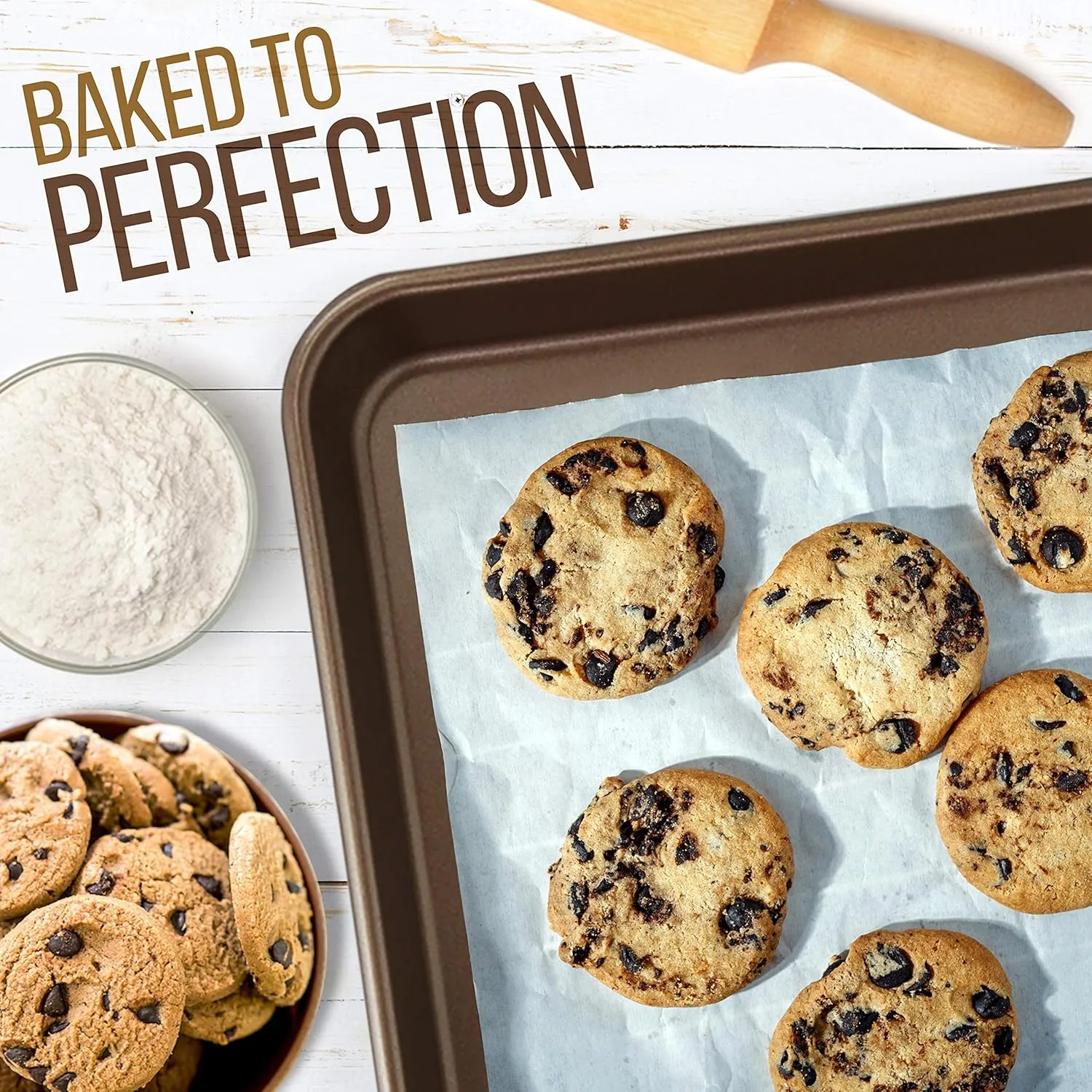 NutriChef 2-Piece Nonstick Stackable Cookie Sheet - Non-Toxic Carbon Steel Baking Pans - Heavy Duty, Wrap Resistance Thick Bakeware Set - Easy Clean and Oven & Dishwasher Safe