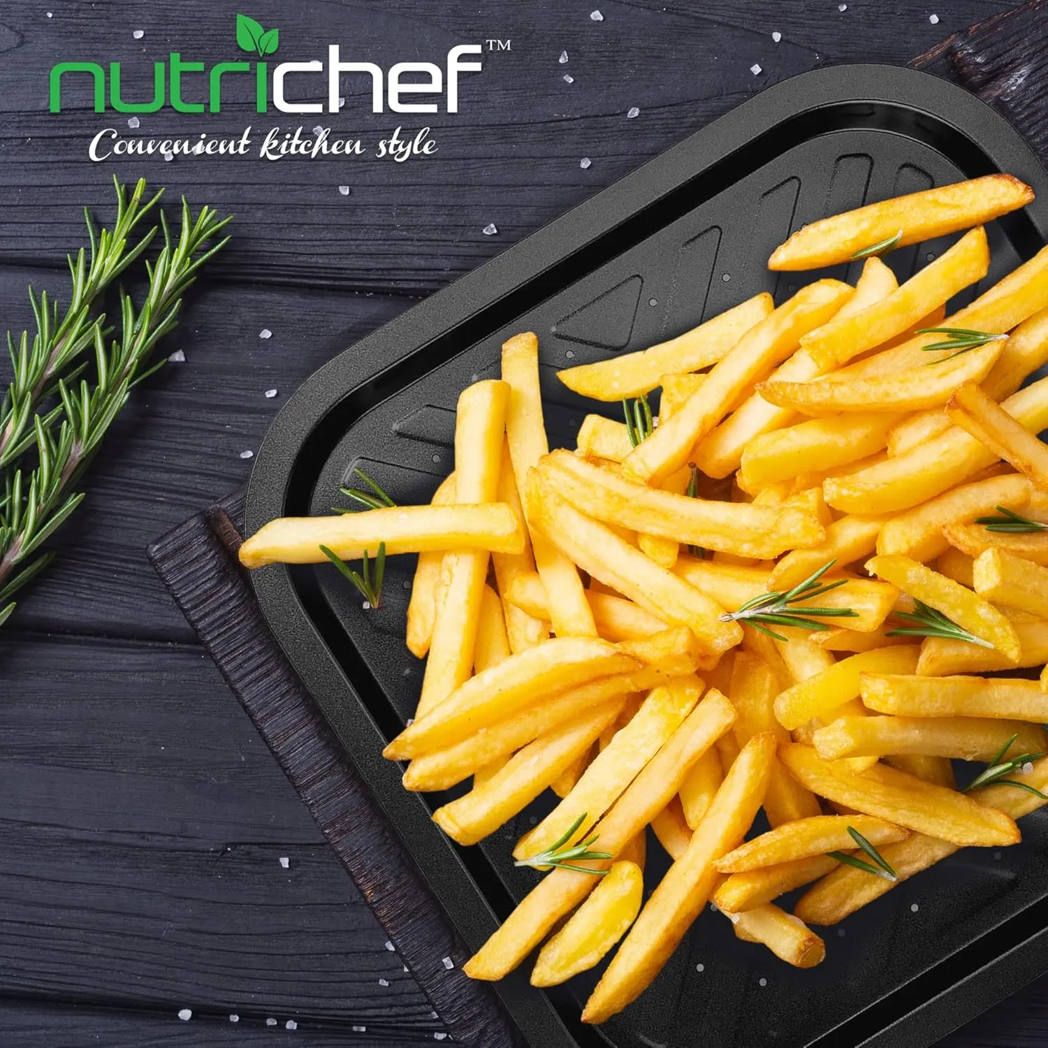 NutriChef Non-Stick Square Oven Crisper Pan - Heavy Duty Carbon Steel Baking Tray w/ Perforated Holes for Even Airflow - Bake Fries, Pizza, Frozen Snacks, & More - Dishwasher Safe, Black