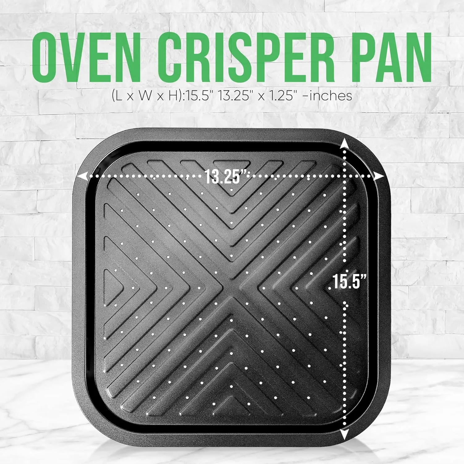 NutriChef Non-Stick Square Oven Crisper Pan - Heavy Duty Carbon Steel Baking Tray w/ Perforated Holes for Even Airflow - Bake Fries, Pizza, Frozen Snacks, & More - Dishwasher Safe, Black