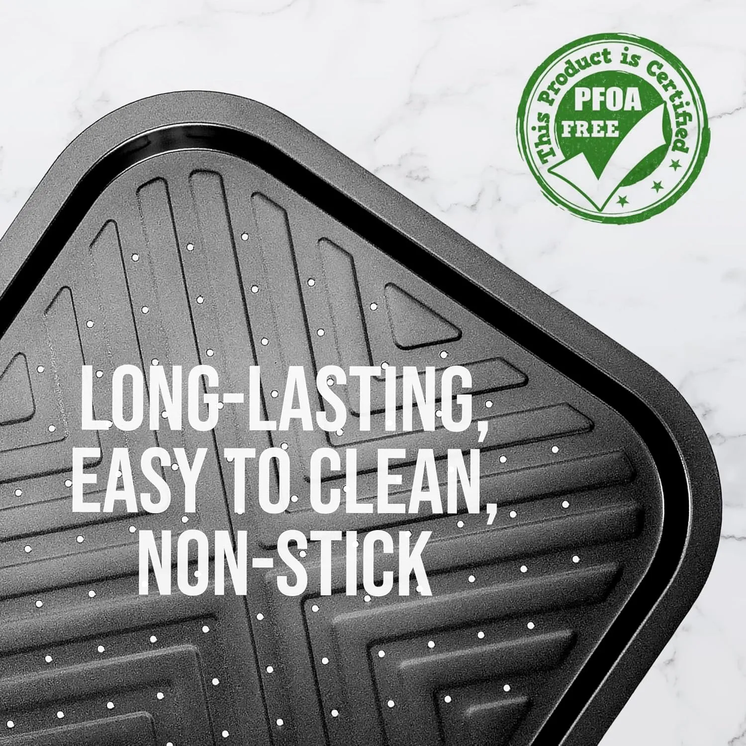 NutriChef Non-Stick Square Oven Crisper Pan - Heavy Duty Carbon Steel Baking Tray w/ Perforated Holes for Even Airflow - Bake Fries, Pizza, Frozen Snacks, & More - Dishwasher Safe, Black