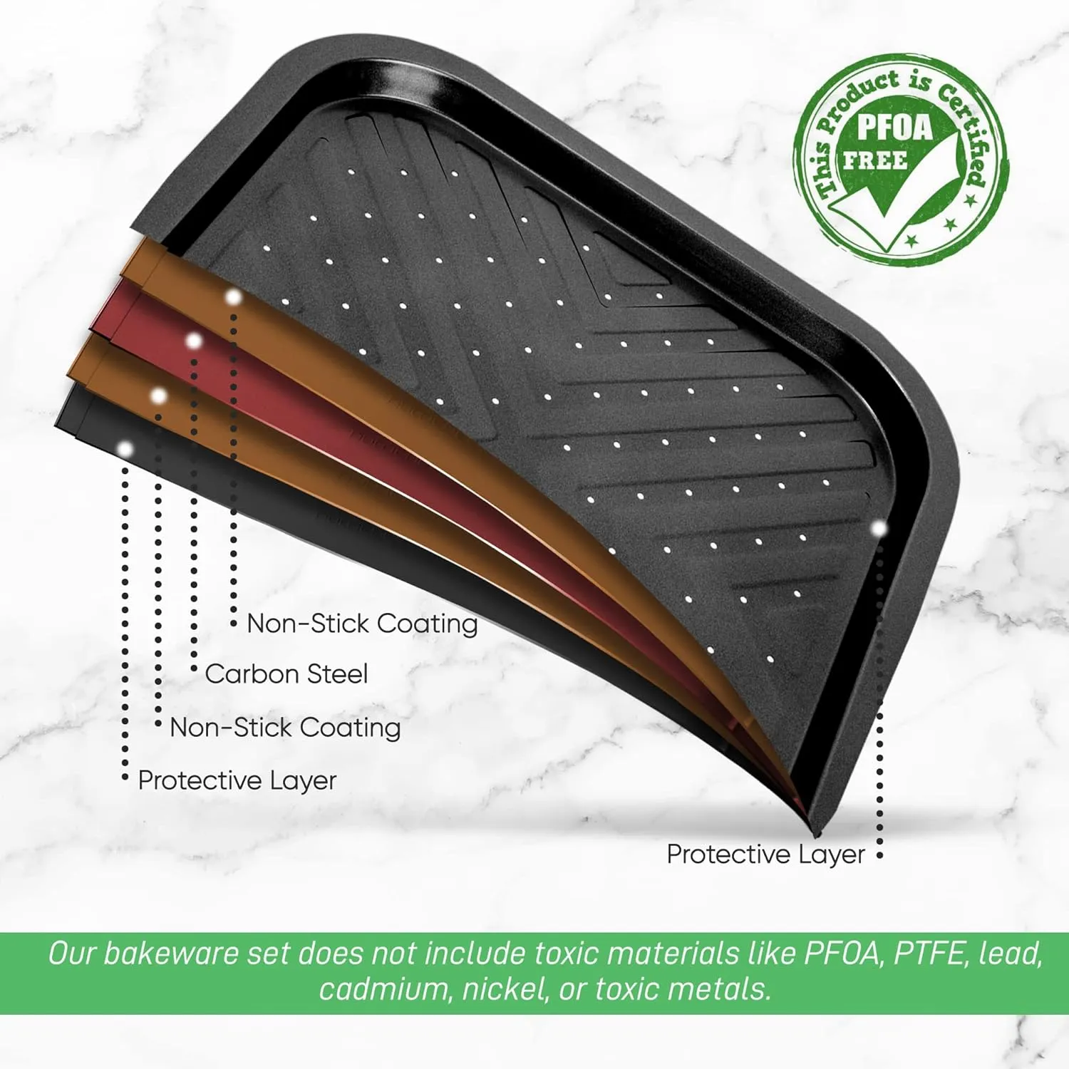 NutriChef Non-Stick Square Oven Crisper Pan - Heavy Duty Carbon Steel Baking Tray w/ Perforated Holes for Even Airflow - Bake Fries, Pizza, Frozen Snacks, & More - Dishwasher Safe, Black