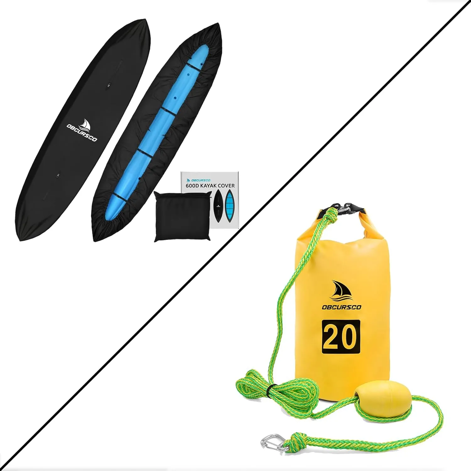 Obcursco 600D Kayak Cover Waterproof, 10.8-12FT Thickened UV-Proof and 20L Jet Ski Anchor Kit PWC Anchor 2 in 1 Sand Bag Anchor