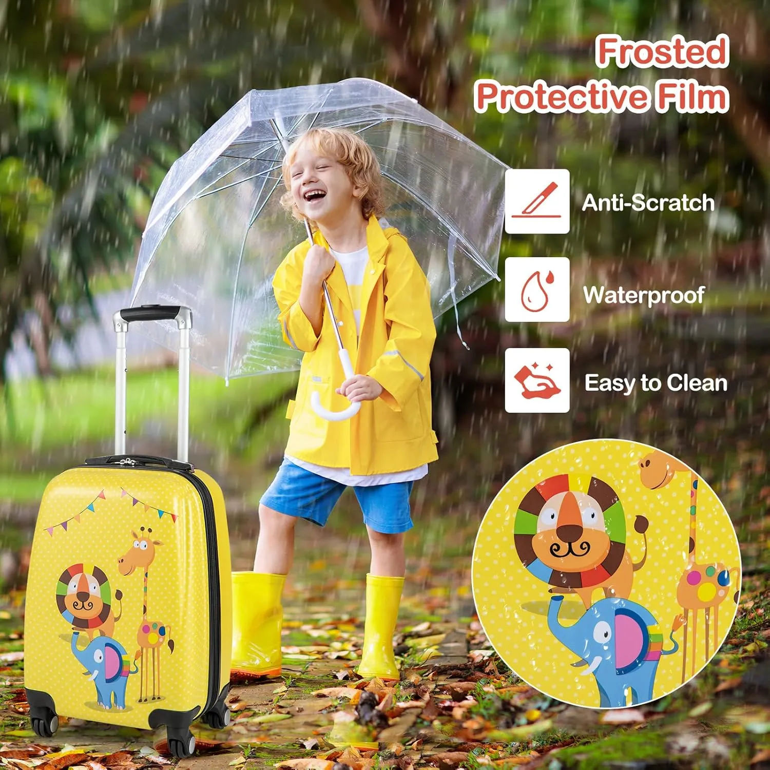Olakids Kids Luggage Set, 12’’ Travel Backpack and 18’’ Carry on Suitcase with Wheels for Children Boys Girls, 2 Pcs Rolling Spinner Trolley Case Gift for Toddlers (Yellow Lion)