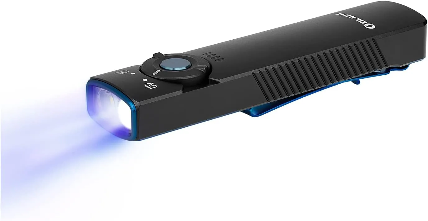 OLIGHT Arkfeld UV Rechargeable EDC Flashlight, 1000 Lumens White LED and 365nm Blacklight Combo for Outdoors, Emergency, Working, Pet Urine Detection (Black NW)
