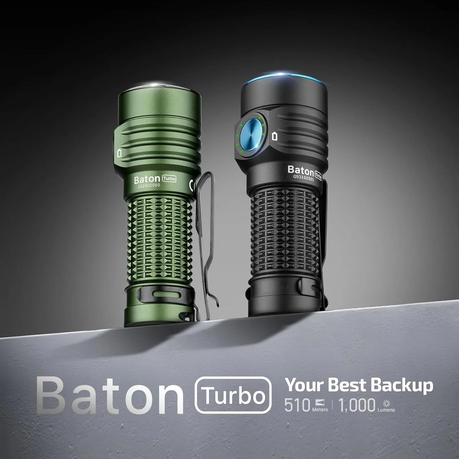 OLIGHT Baton Turbo EDC Rechargeable Handheld Flashlight, 1000 Lumens Compact LED and 510 Meters Long Throw Powerful Light, with Two-Way Clip and Landyard for Camping, Home Use (OD Green)