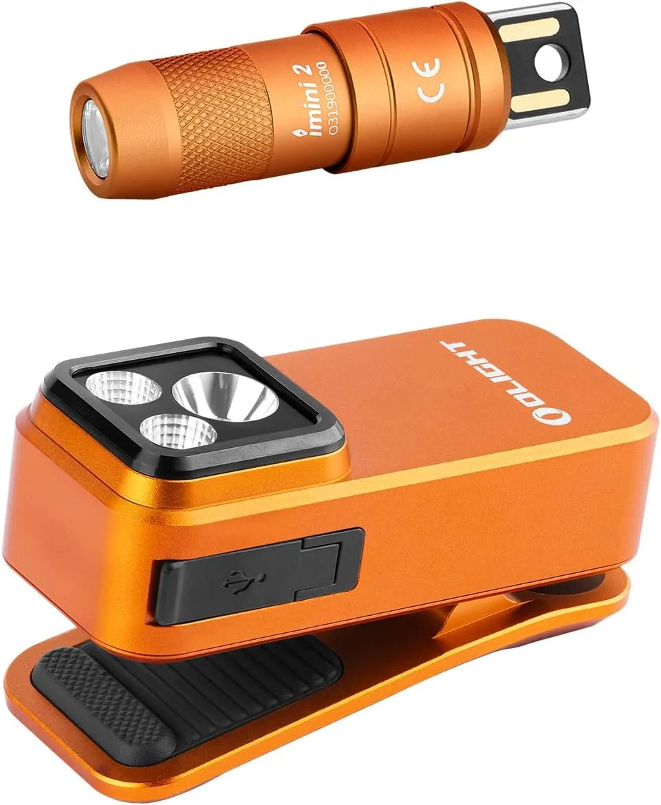 OLIGHT IMINI 2 EDC Rechargeable Keychain Flashlight Orange with Oclip Pro EDC Clip-on Light