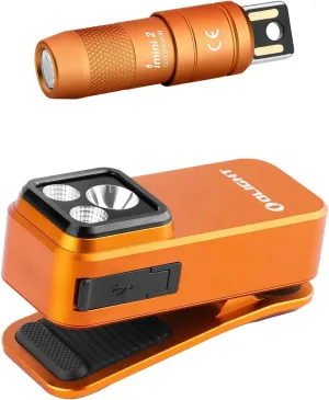 OLIGHT IMINI 2 EDC Rechargeable Keychain Flashlight Orange with Oclip Pro EDC Clip-on Light