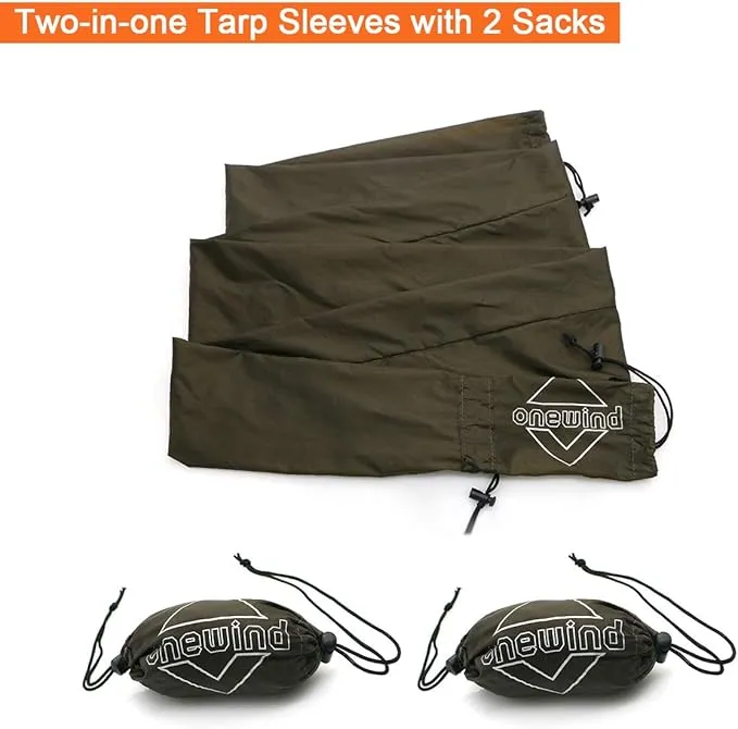 Onewind Tarp Sleeve 12ft, Camping Rain Fly Snakeskin for Tarp Easy Storage and Display, Lightweight and Breathable for Outdoor Camping, Hiking and Backpacking, 6ft×2pieces, OD Green