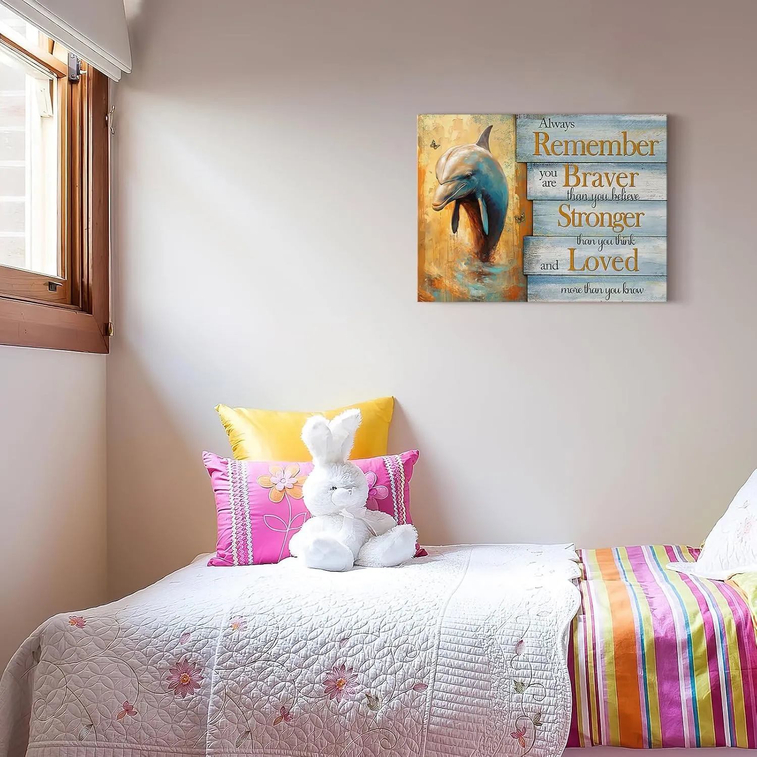Ooeiiiy Motivational Dolphin Canvas Wall Art Dolphin Gifts Wall Decor Inspirational Bible Quotes Picture Poster Wall Decor Christian Prints Framed Artwork For Bathroom Office Bedroom 12''X16''